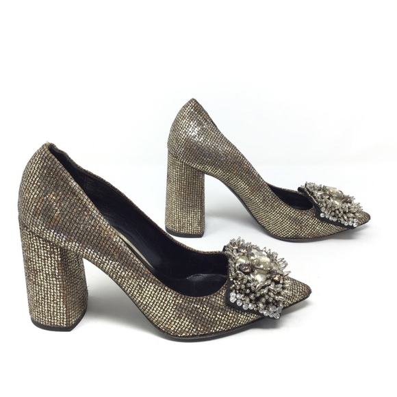 STRATEGIA GOLD HEELS WITH EMBELLISHED BUCKLE - Picture 6 of 7